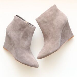 Used Joie Jalena Grey Suede Leather Pointy Toe Wedge Heel Ankle Boots / Booties